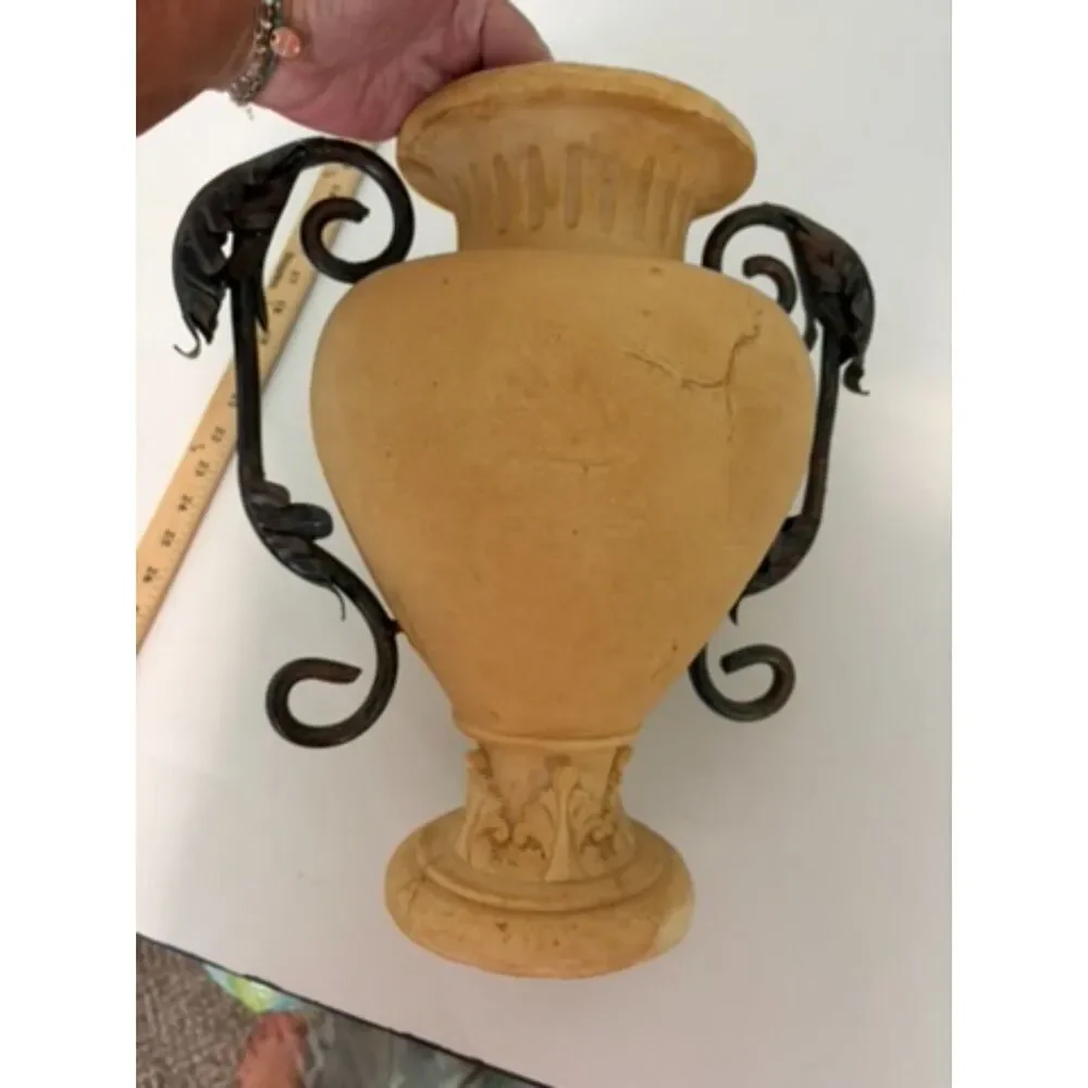 decorative resin and metal vase with faux grapes